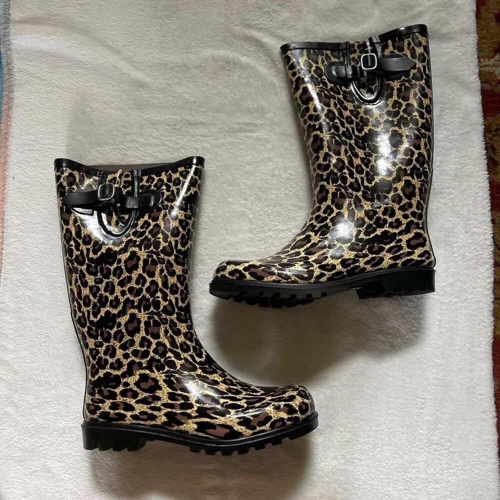 Nodmad footwear Tan Leopard print rain boots women's 9